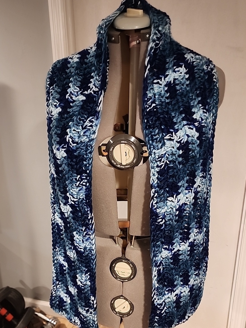 Hand Crafted Navy & Light Blue Crochet Scarf Wrap